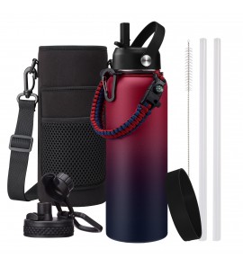 40 oz Water Bottles with Straw Spout Lid, Keep Cold 48h & Hot 24h, Stainless Steel Metal Flask, Leak Proof Insulated Water Bottle with Paracord Handle