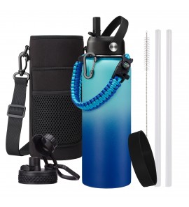 Insulated Water Bottle 40 oz - Cold for 48H, Workout Sports Water Flask Bottle for Women Men, Stainless Steel Water Bottle with Strap Carrying Pouch